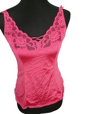 Vintage Vanity Fair Pink Lace Nylon Camisole Lingerie Sz 34 Adjustable Strap